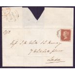 Great Britain Postal History : 1843 Penny red on wrapper (just 4 margin) tied by the distinctive