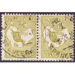 Australia Stamps : 1915 3d Olive Green die II. Very fine used pair with INVERTED WMK.