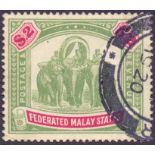 Stamps : FEDERATED MALAY STATES 1907 $2 Green and Carmine.