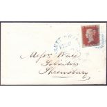 Great Britain Postal History, stamps : 1849 Penny Red on cover from Market Drayton to Shrewsbury.