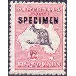 Australia Stamps : 1915 £2 Black and Rose. Lightly mounted mint example, over printed SPECIMEN.