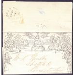 Great Britain Postal History : 1844 Usage of Penny Mulready lettersheet stereo A47,