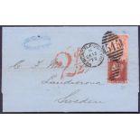 Great Britain Postal History , stamps : 1872 4d vermilion plate 12 used on cover with Penny Red.