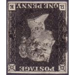 Great Britain Stamps : Plate 1b (RE) Penny Black, intense shade.