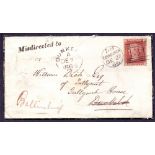 Great Britain Postal History , stamps: 1866 Mourning cover Edinburgh to Dunkeld, misdirected.