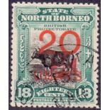 North Borneo Stamps : 1916 20c on 18c Blue Green.