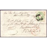 Great Britain Postal HIstory , stamps : 1853 1/- green embossed, four margin,