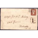 Great Britain Postal history : 1843 Penny Red plate 21 (HJ), just four margin.