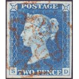 Great Britain Stamps : Plate 1 (SD) Two Penny Pale Blue,