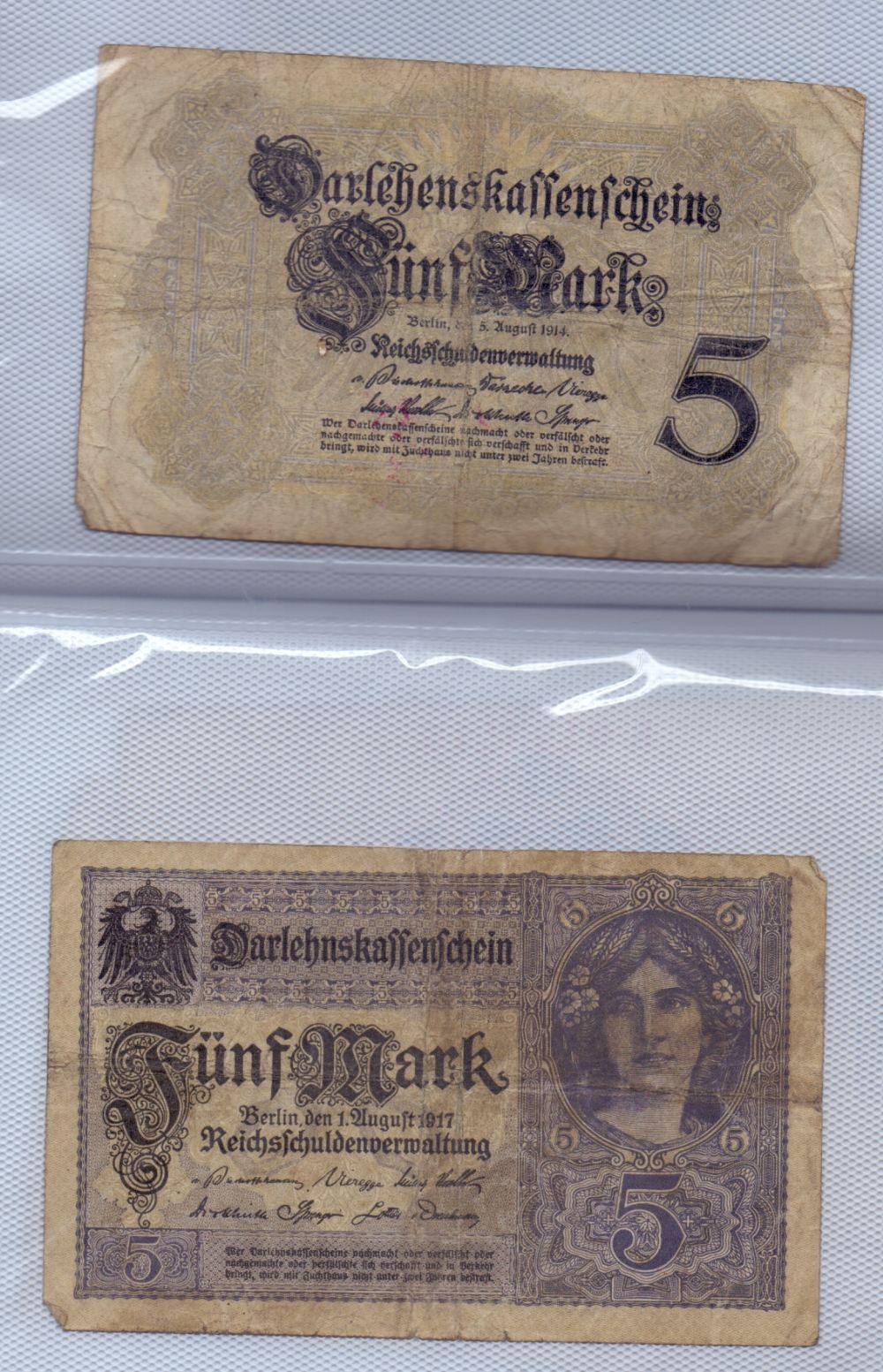 BANK NOTES in a photo album, mainly early German notes plus Japan. Also a few TV licences.