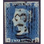 Great Britain Stamps : 1840 2d Blue plate 2 (SL),