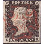 Great Britain Stamps : Plate 1a (CE) Penny Black, Grey Black shade,