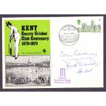 Autograph : 1970 Kent County Cricket cover signed by Colin Cowdrey, Derek Underwood and Alan Knott.