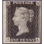 Great Britain Stamps : Plate 7 (SA) Penny Black experimental thin paper.