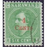 Sarawak Stamps : 1899 4c on 6c Green.