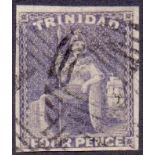 Stamps : Trinidad, 1859 4d grey lilac, four margin imperf fine used, SG 25.