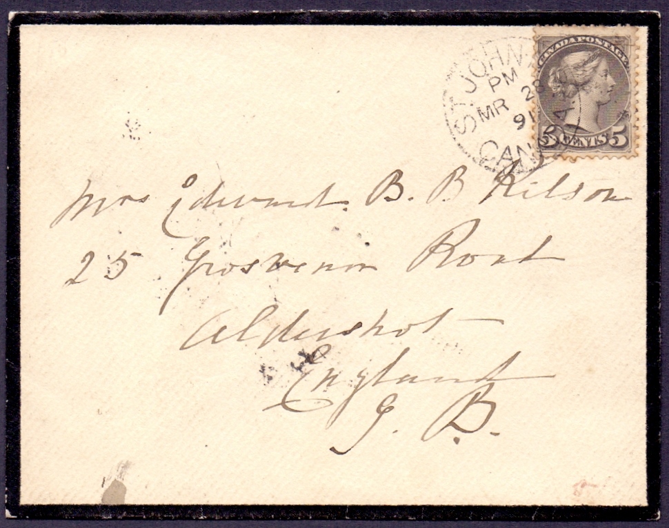 Postal History , stamps : CANADA, 1891 mourning envelope franked with QV 5c,