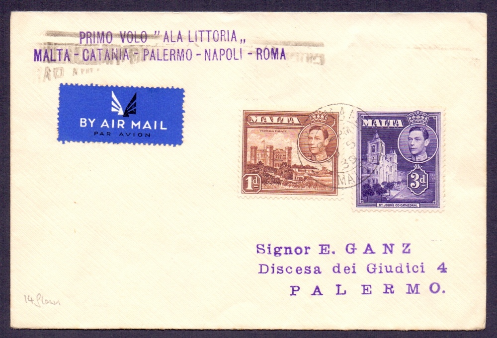 Postal History , Airmail: MALTA, 1939 fi