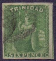 Stamps : Trinidad, 1859 6d deep green, f