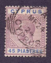 Cyprus Stamps : 1921 45pi Dull Purple an