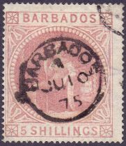 Barbados Stamps : 1873 5/- Dull Rose, fi