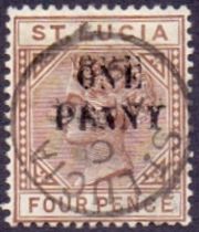 St Lucia Stamps : 1891 1d on 4d Brown, s
