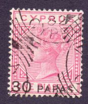 Cyprus Stamps : 1882 30pa on 1pi Rose. F