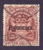 Rhodesia Stamps : 1909 £2 Brown, fine us