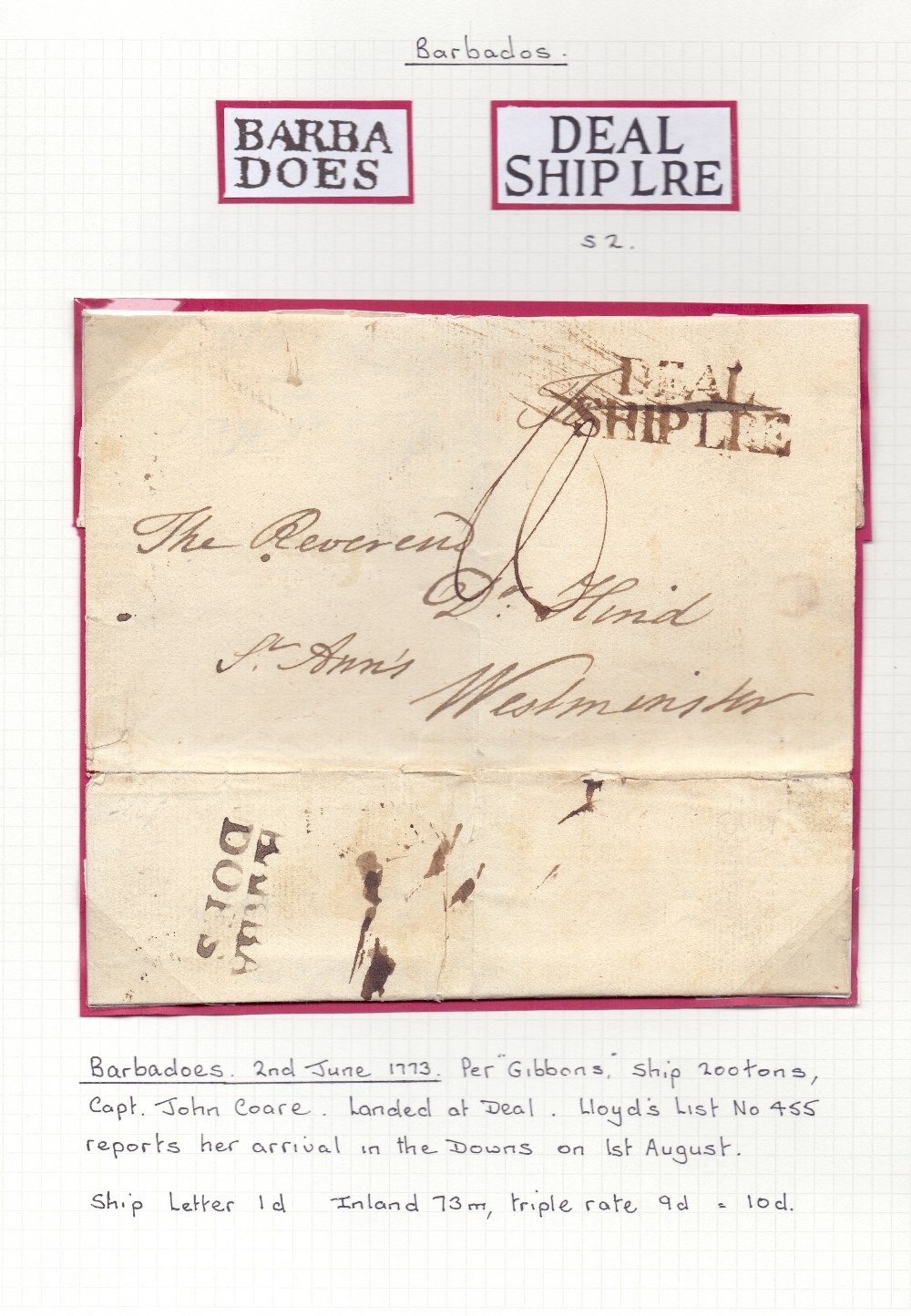 Postal History : BARBADOS, 1773 wrapper