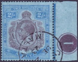 Malta Stamps : 1921 2 /- Purple and Blue