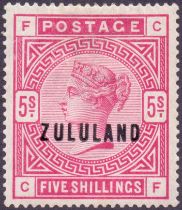 Stamps : ZULULAND 1892 5/- Rose. Fine mo