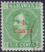 Sarawak Stamps : 1899 4c on 6c Green. Fi