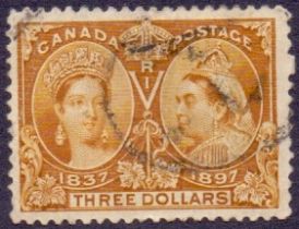 Canada STamps : 1897 $3 Jubilee good use