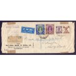 India 2R's and 5R's on airmail cover from Calcutta to New Zealand.