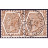 1872 6d Chestnut plate 11 fine used pair cancelled 22nd May 1872 FIRST DAY OF ISSUE ! SG 122a