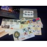 Small batch of First Day Covers including £1 coin cover, plus Richard Baker signed cover,