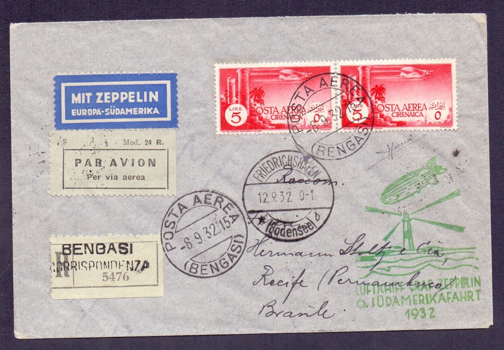 1932 12th Sept Graf Zeppelin sixth South American Flight (S177) veru fine registered envelope