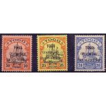 TOGO STAMPS : 1914 Yacht stamps from German Togo optd, 20, 25 & 30pf values M/M, SG 3-5.