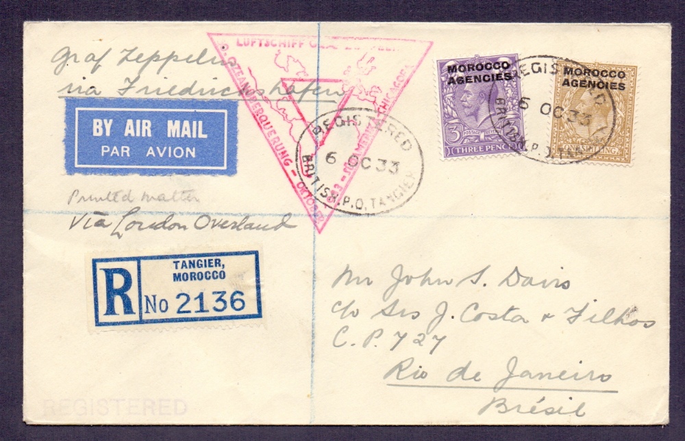 1933 14t Oct Graf Zeppelin Morocco Agencies, Chicago Century of Progress Flight (S 238).