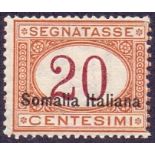 ITALIAN COLONIES : SOMALIA : 1920 Postage Due 20c over printed at bottom. lightly mounted mount.