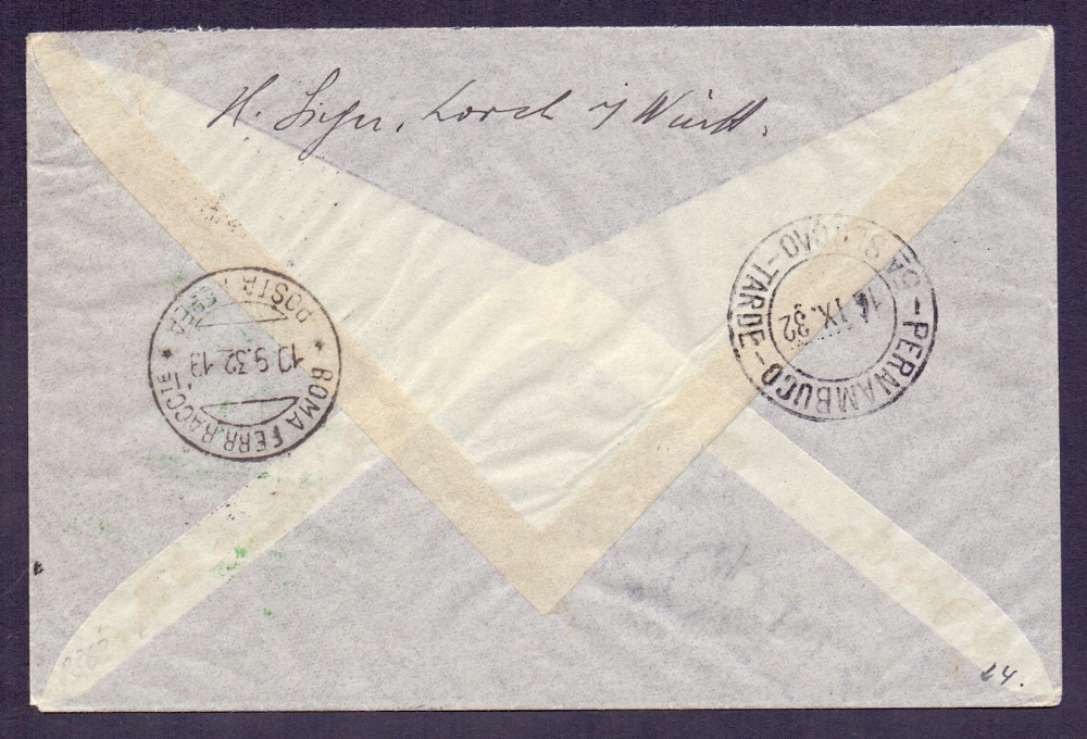 1932 12th Sept Graf Zeppelin sixth South American Flight (S177) veru fine registered envelope - Image 2 of 2