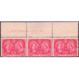 CANADA STAMPS:1897 3c Carmine, marginal strip of three, mounted mint.