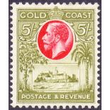 GOLD COAST STAMPS : 1928 5/- Carmine and Sage Green.