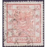 CHINA STAMPS 1878 3ca brown-red Large Dragon, fine used with traces of an ironed crease at top,