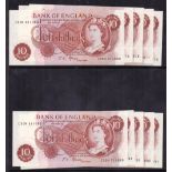 J S Fforde 10/- Bank of England mint bank notes 10 sequential serial numbers 311676-85
