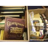 World stamp accumulation in 2 boxes, various albums,