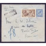 Great Britain : 1920 airmail (part wrapper) from London to Paris.