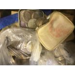 Biscuit tin of old coins including Copper Pennies, sixpences,