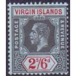 BRITISH VIRGIN ISLANDS : 1913 2/6 Black Red on Blue. Fine mounted mint, MCA wmk.