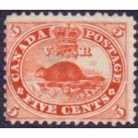 CANADA STAMPS : 1859 5c Beaver mounted mint SG 32 Cat £450